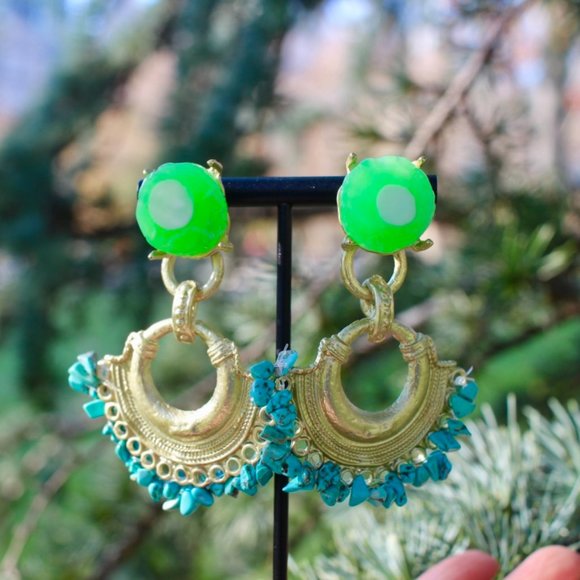 ZARA Turquoise Gold Resin Boho Statement Earrings - Picture 4 of 13